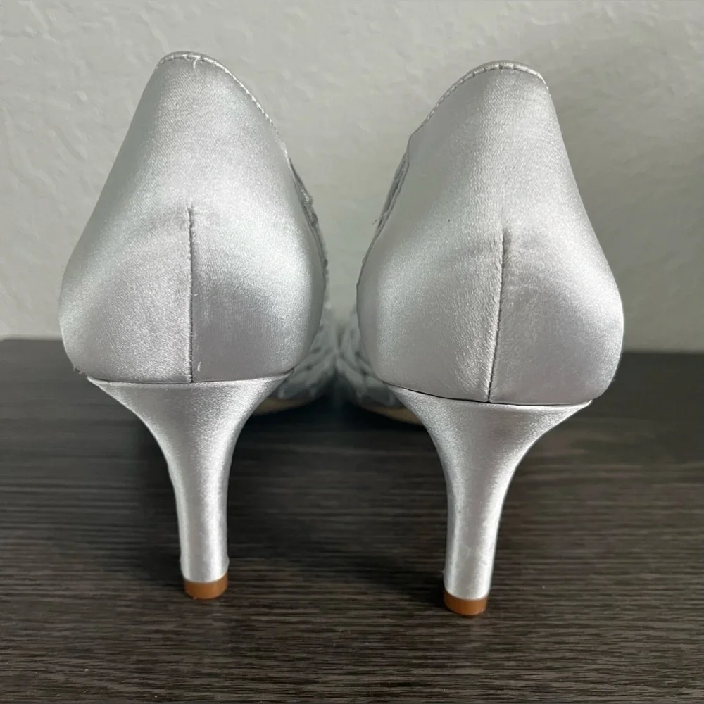 Alex Marie Embellished Silver Mesh Peep-Toe Pumps,‎ Size 8.5M - Picture 4 of 10